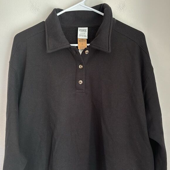 Victoria’s Secret Pink Women black collared pocket oversize sweatshirt large NWT - Picture 2 of 9